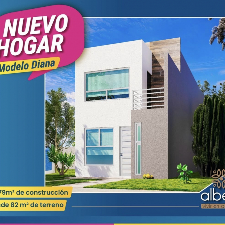 Fachada del modelo DIANA 2R PLUS en Fracc. Albea Coto 3, San Luis Potosí — casa de 2 recámaras y 1 baño.