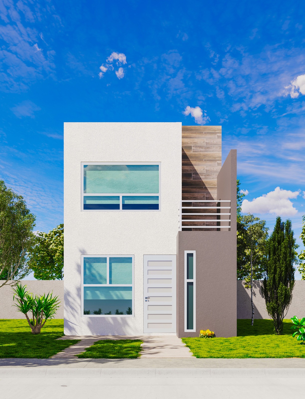 Fachada de la casa Modelo DIANA 2R en Albea Coto 3, San Luis Potosí — 2 niveles, cochera y patio de servicio.