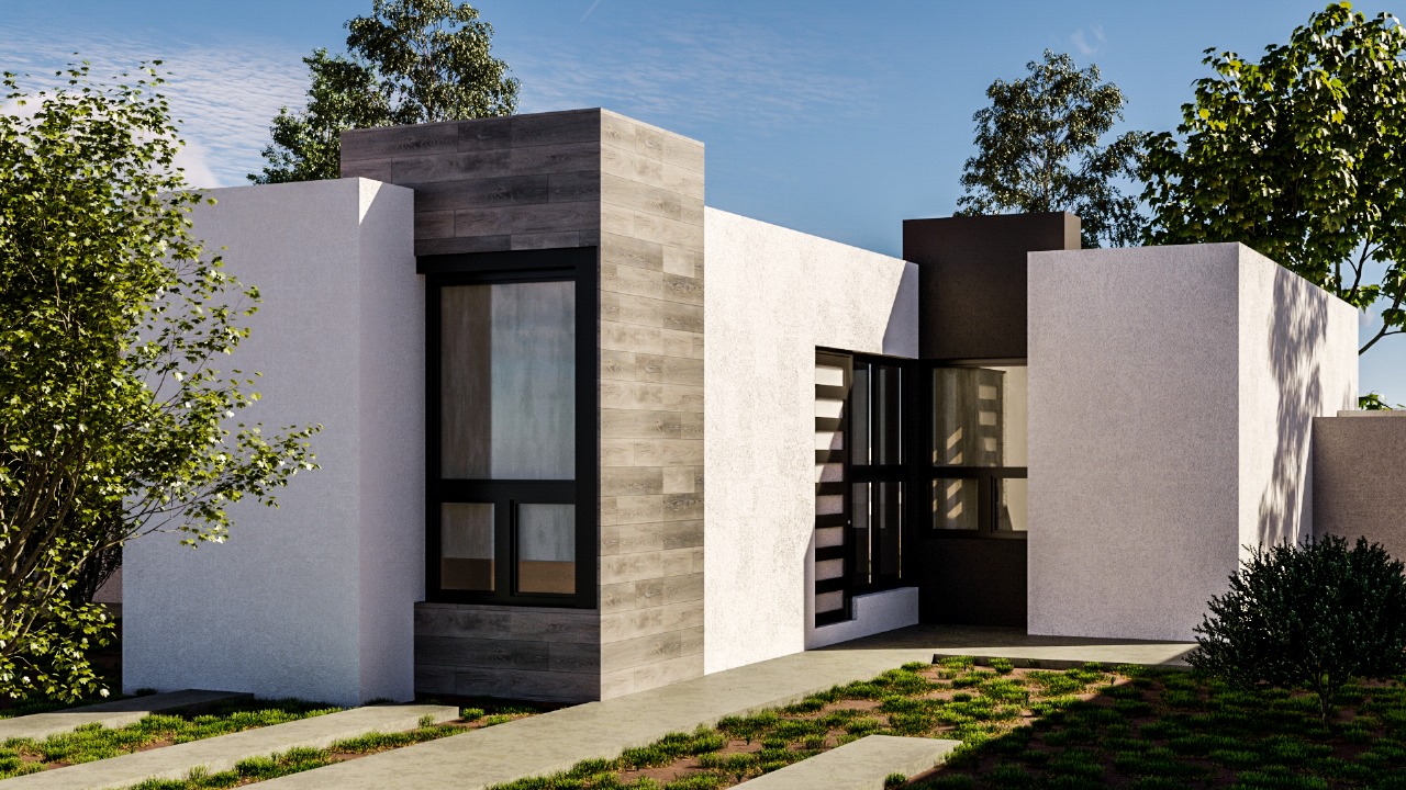 Fachada de la casa Modelo Lisboa F1 en Fracc. Puerta Real 3, Soledad de Graciano Sánchez, San Luis Potosí.