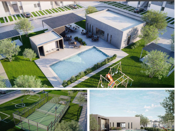 Fachada de casa dúplex en Le Rêv Residencial con alberca y terraza club en áreas comunes — Soledad de Graciano Sánchez, SLP.