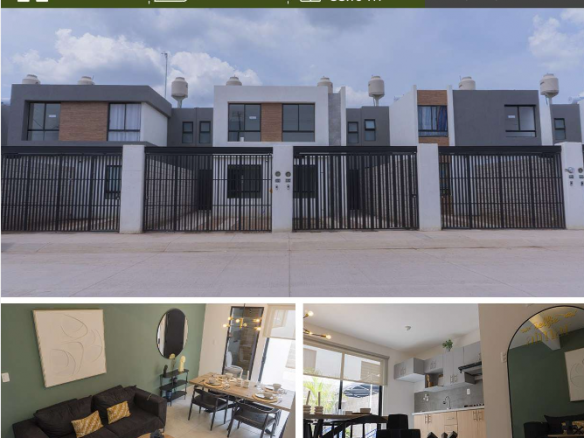 Fachada de casa dúplex en Aimar Residencial, Pozos SLP — modelo de 3 recámaras con acceso controlado.