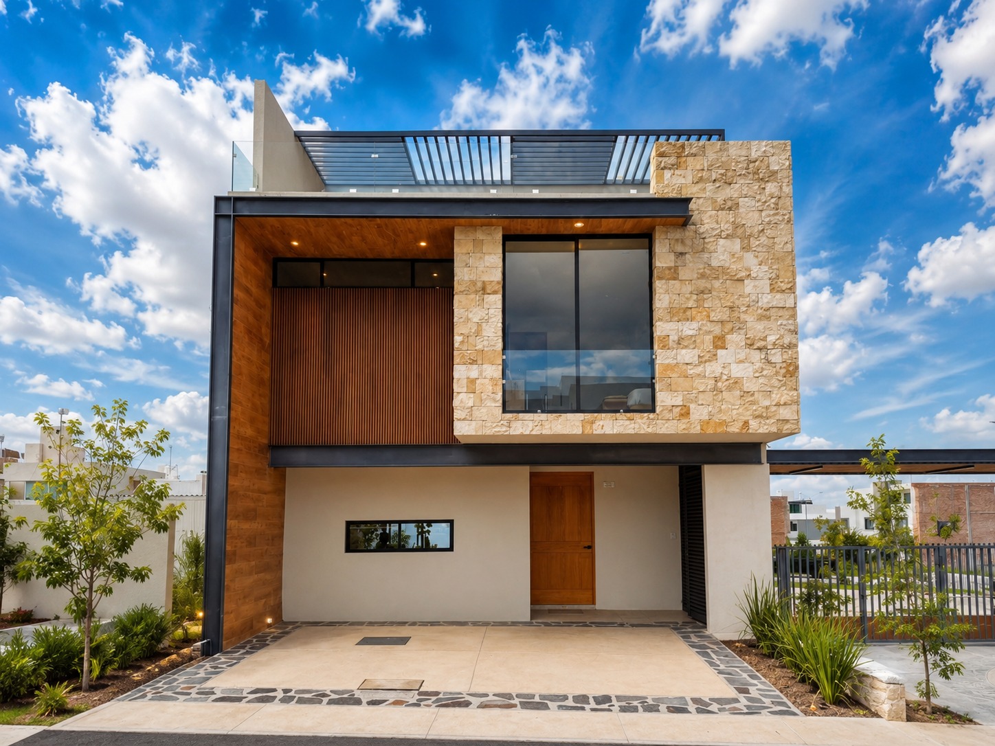 asa-modelo-vidan-kallio-privada-villa-magna-san-luis-potosi-1 Casa Modelo Vidan en venta en Kallio Privada Premium, Villa Magna, San Luis Potosí - Fachada de 3 niveles y acabados residenciales.