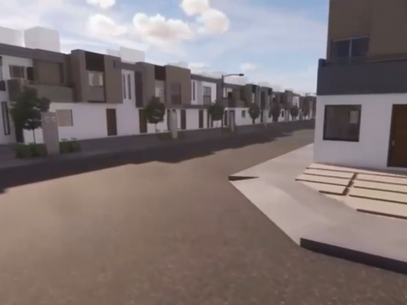 Casa en venta en Solanio Conjunto Portia, Fraccion Rivera, Soledad de Graciano Sánchez, SLP - Fachada principal y áreas comunes residenciales.