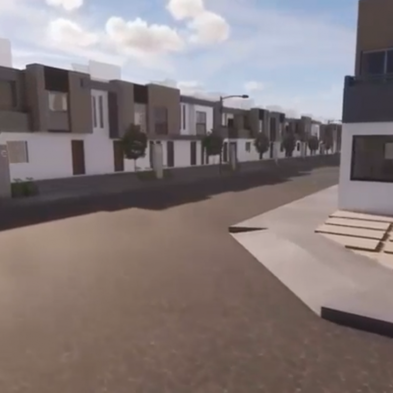 Casa en venta en Solanio Conjunto Portia, Fraccion Rivera, Soledad de Graciano Sánchez, SLP - Fachada principal y áreas comunes residenciales.