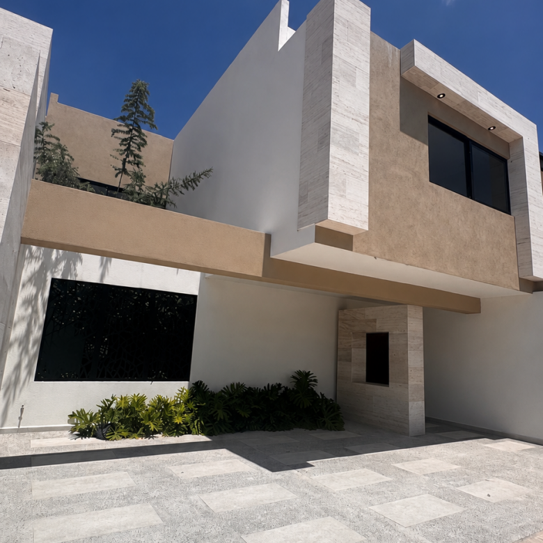 Casa en venta en San Ángel V, San Luis Potosí, SLP - Fachada principal y acabados.