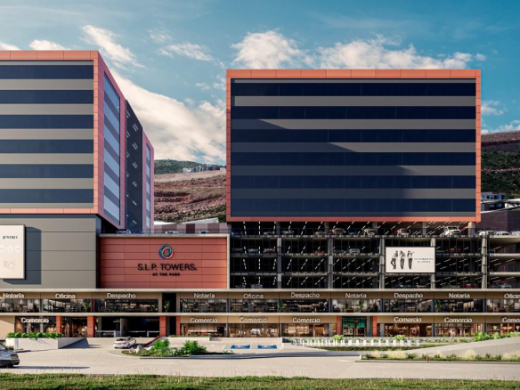 Oficinas corporativas en SLP Towers at The Park, San Luis Potosí - Fachada principal y arquitectura vanguardista.