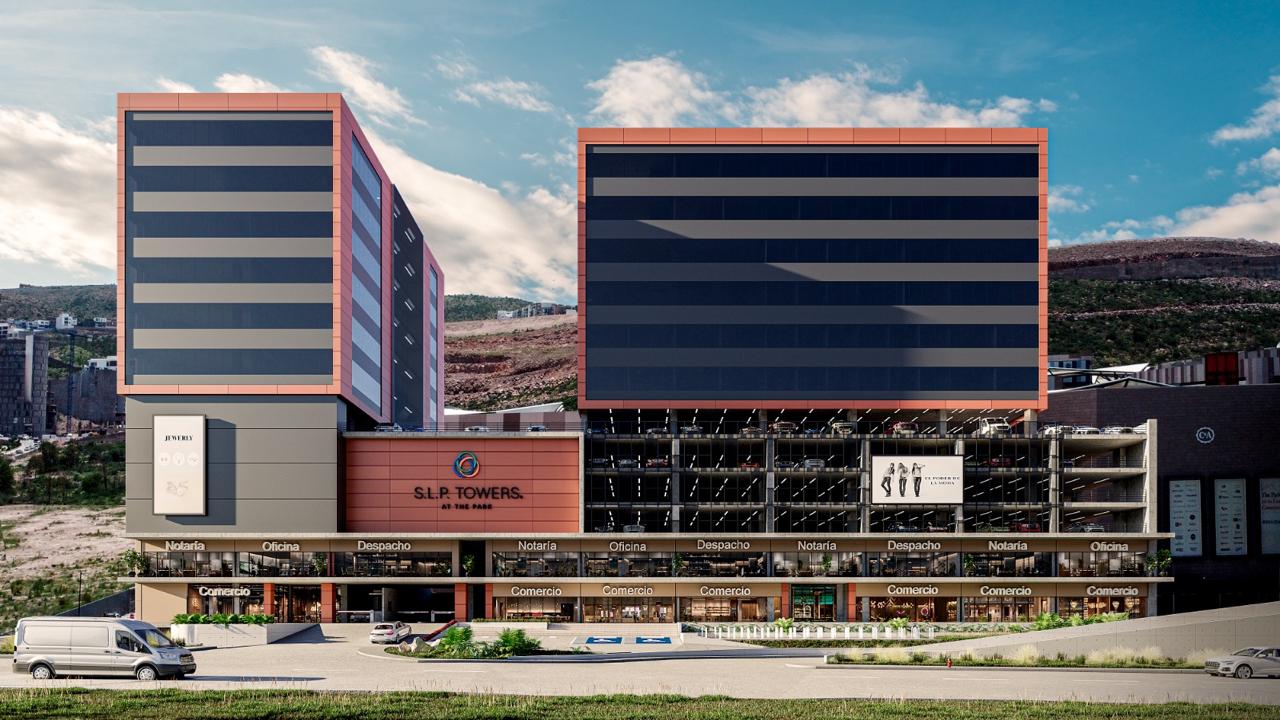 Oficinas corporativas en SLP Towers at The Park, San Luis Potosí - Fachada principal y arquitectura vanguardista.